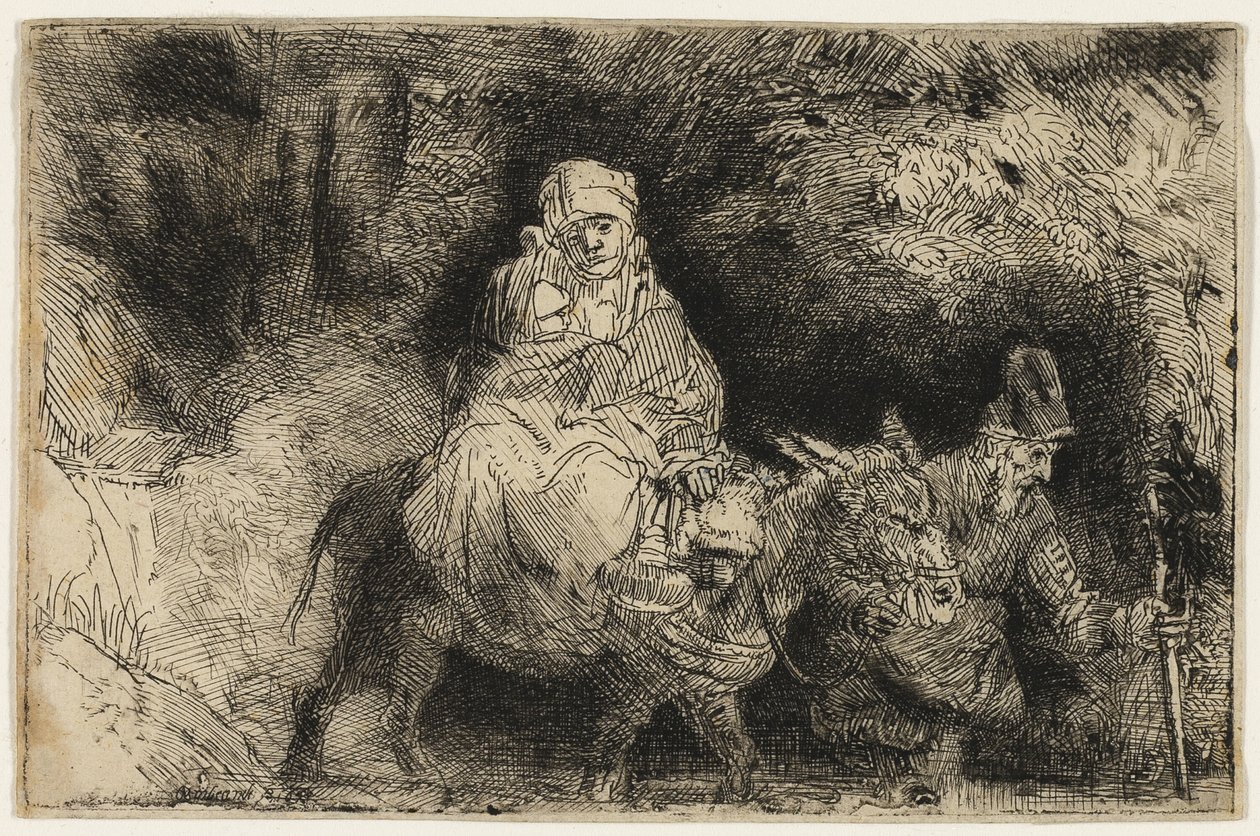 Mısır'a Uçuş: Bir Dereyi Geçmek by Rembrandt van Rijn