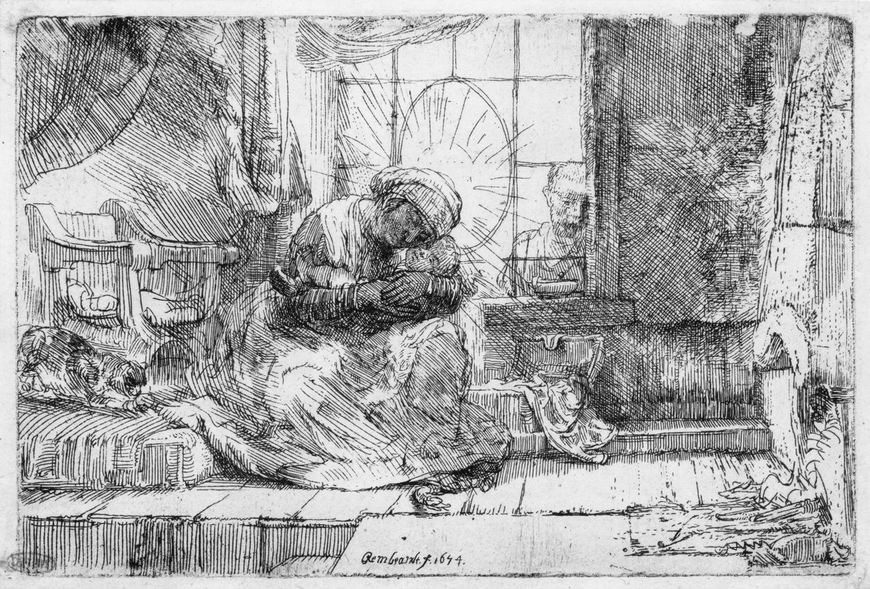 The Holy Family with a cat, 1654   by Rembrandt van Rijn