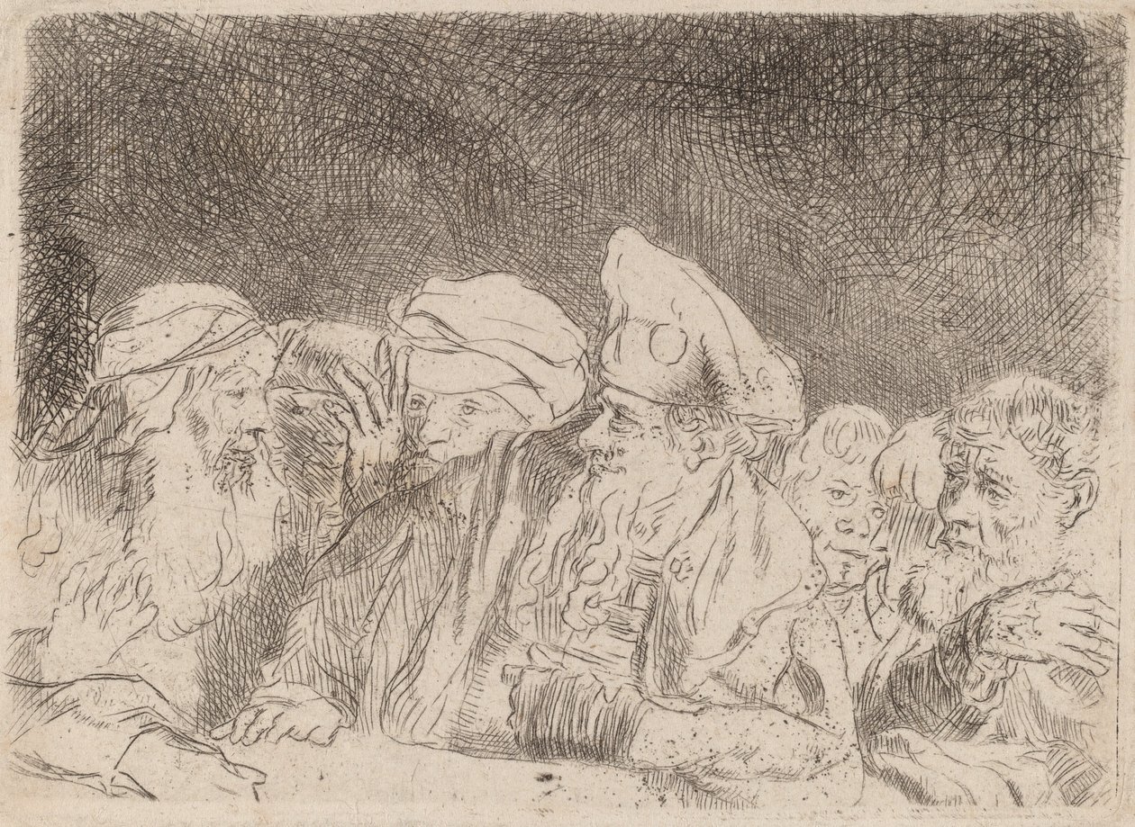 Yüz Gulden Baskısından Ferisiler Münazara Parçası, c. 1649. by Rembrandt van Rijn