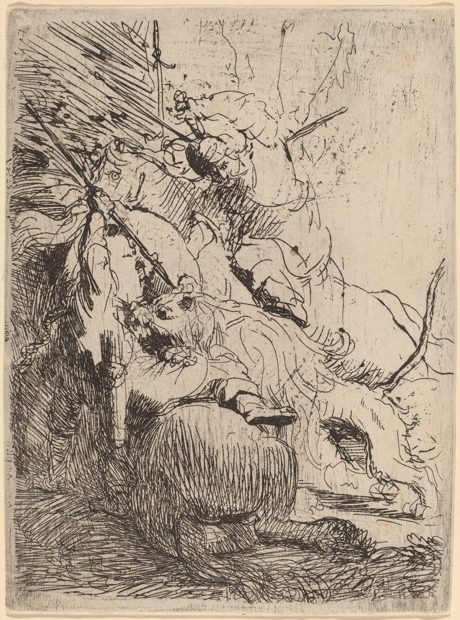 Küçük Aslan Avı (Bir Aslan ile) by Rembrandt van Rijn