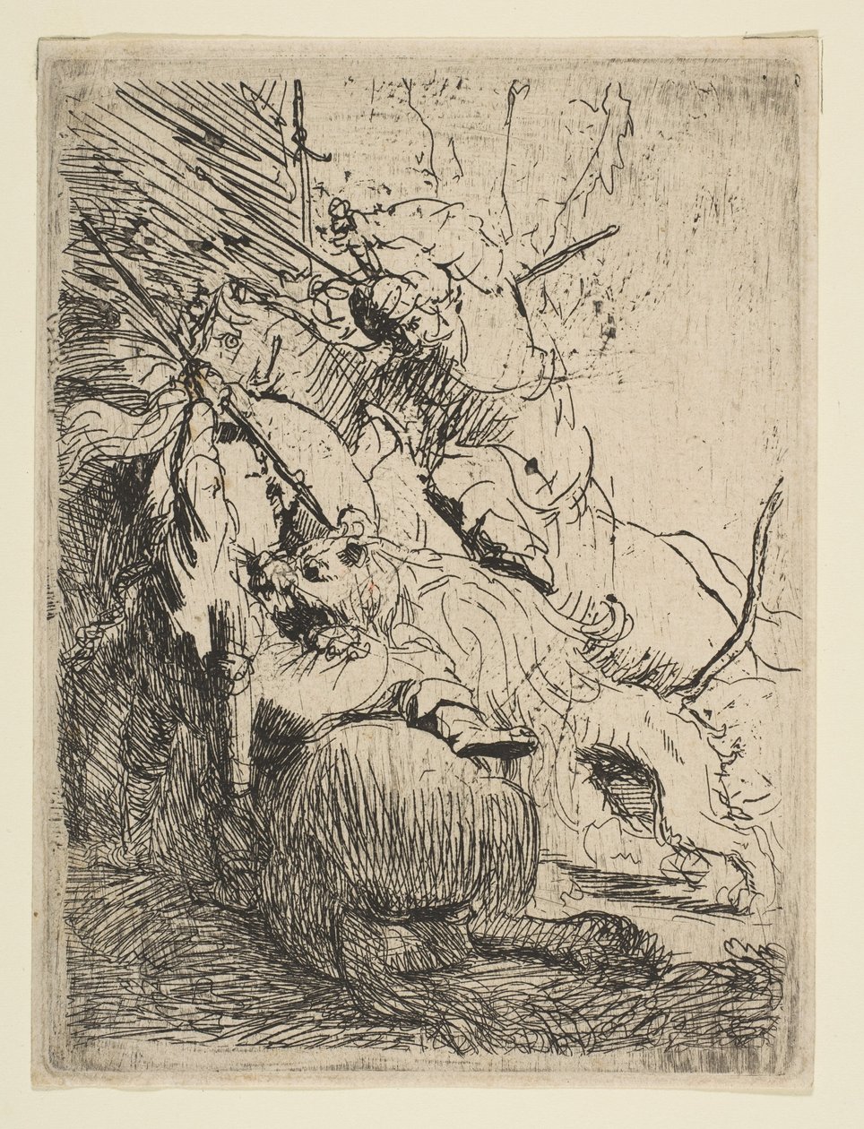 Tek Aslanlı Küçük Aslan Avı, yak. 1629. by Rembrandt van Rijn