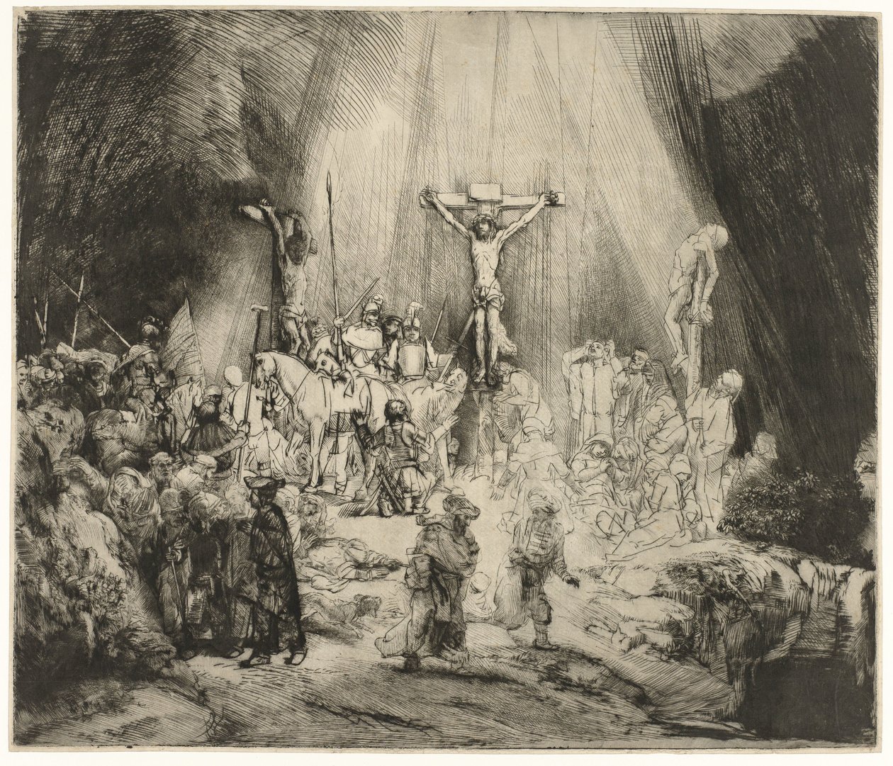 İsa'nın İki Hırsız Arasında Çarmıha Gerildiği Üç Haç: 'Üç Haç' by Rembrandt van Rijn