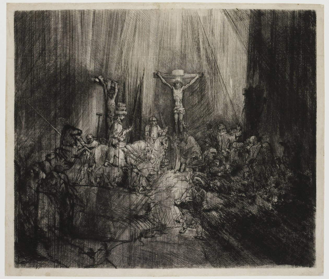 İsa'nın İki Hırsız Arasında Çarmıha Gerildiği Üç Haç: 'Üç Haç' by Rembrandt van Rijn