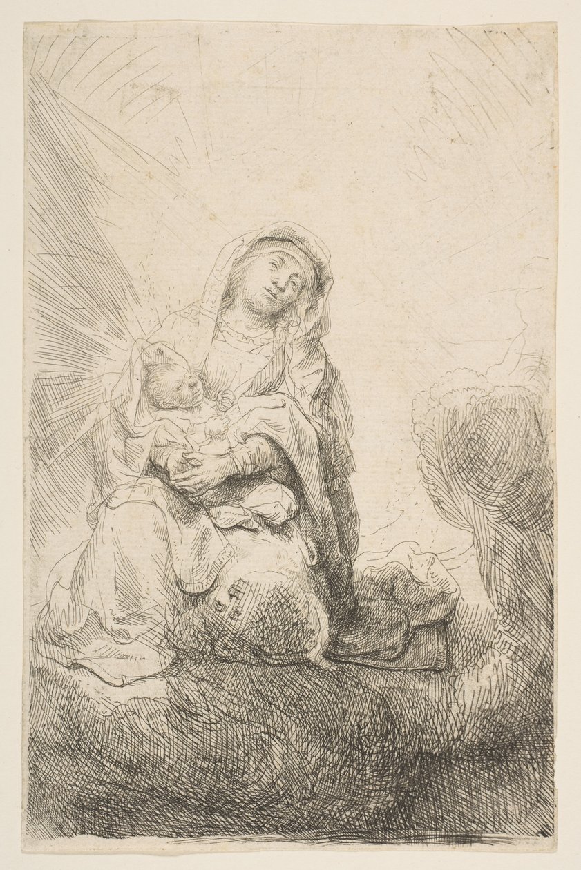 Bulutlardaki Bakire ve Çocuk, 1641. by Rembrandt van Rijn