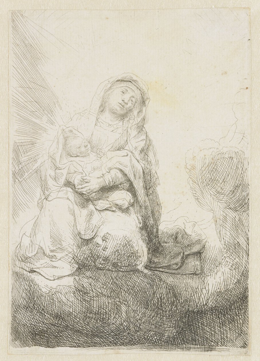 Bulutlardaki Bakire ve Çocuk by Rembrandt van Rijn