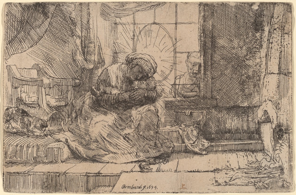 Kedi ve Yılanlı Bakire ve Çocuk by Rembrandt van Rijn