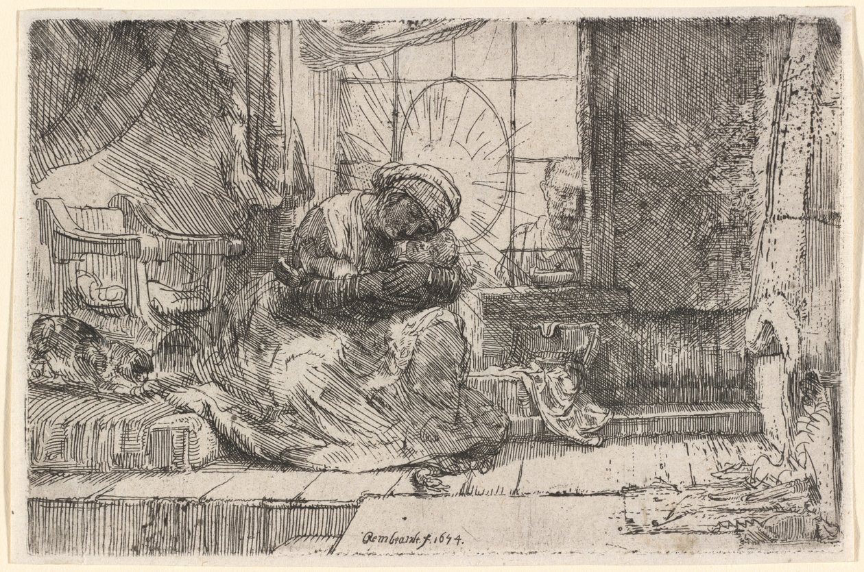 Kedi ve Yılanlı Bakire ve Çocuk by Rembrandt van Rijn