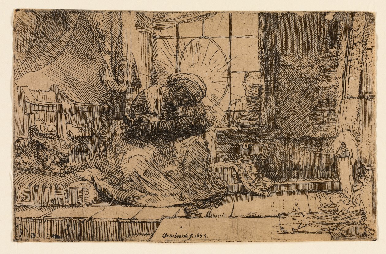 Kedi ve Yılan ile Bakire ve Çocuk by Rembrandt van Rijn