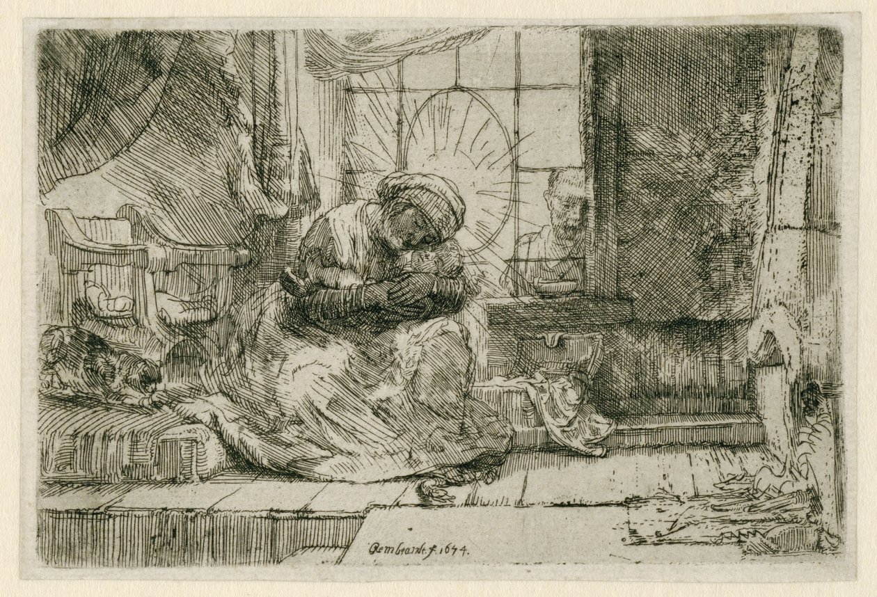 kedi ve yılan ile Bakire ve Çocuk by Rembrandt van Rijn