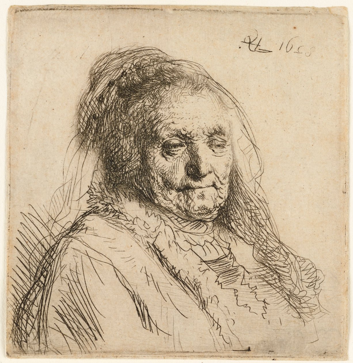 Sanatçının annesi, başı ve büstü, 1628. by Rembrandt van Rijn