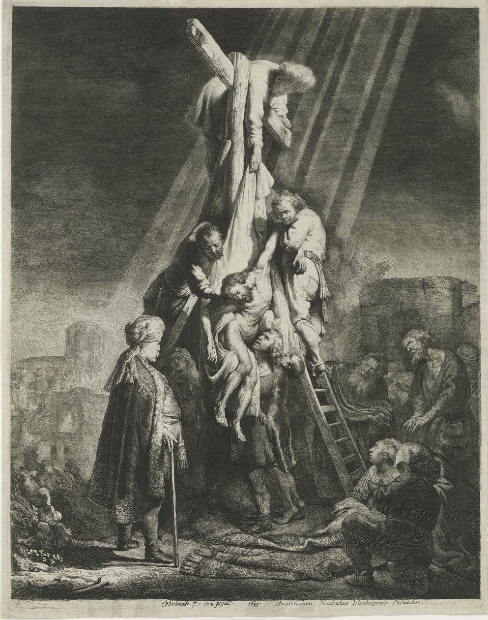 Haçtan iniş: ikinci plaka by Rembrandt van Rijn