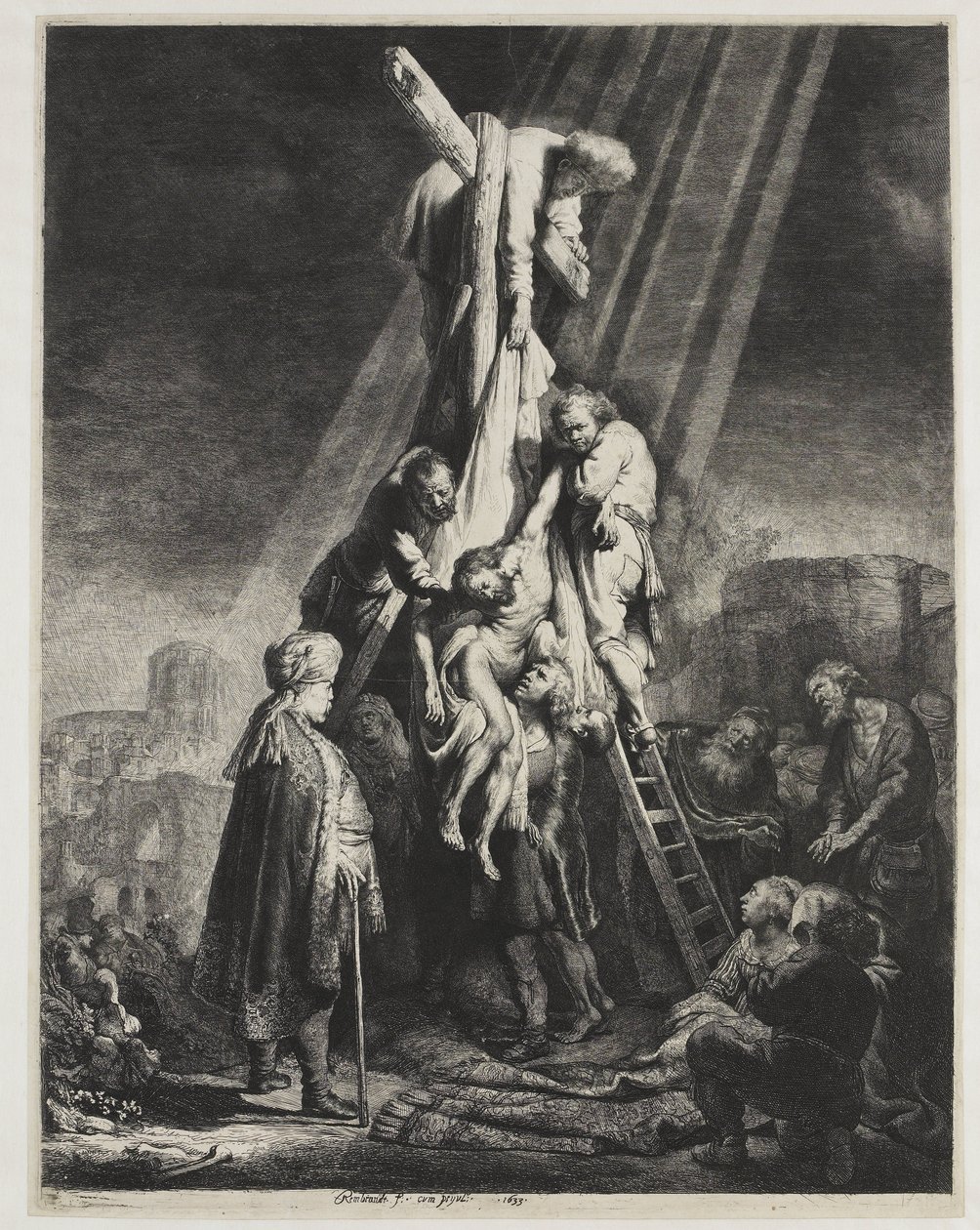 Haçtan iniş: ikinci plaka by Rembrandt van Rijn