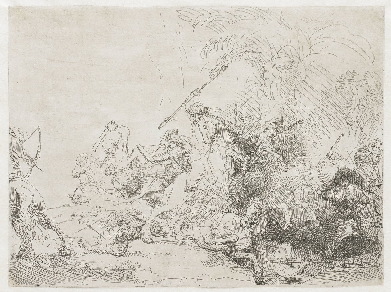 büyük aslan avı by Rembrandt van Rijn