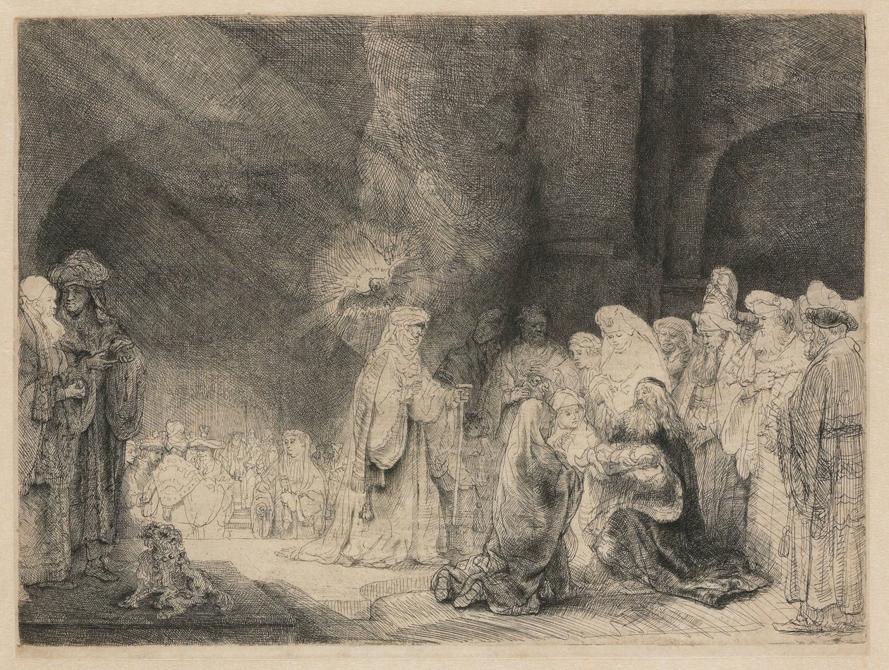 Tapınaktaki sunum: dikdörtgen baskı by Rembrandt van Rijn
