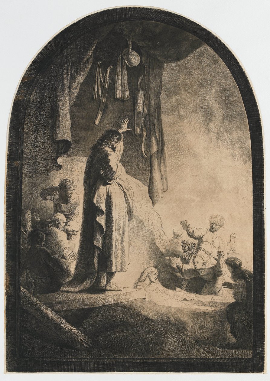 Lazarus'un yükseltilmesi: daha büyük tabak by Rembrandt van Rijn