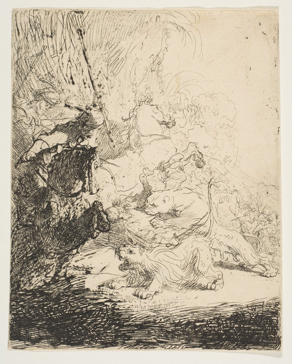 Küçük aslan avı, iki aslanla, ca. 1632. by Rembrandt van Rijn