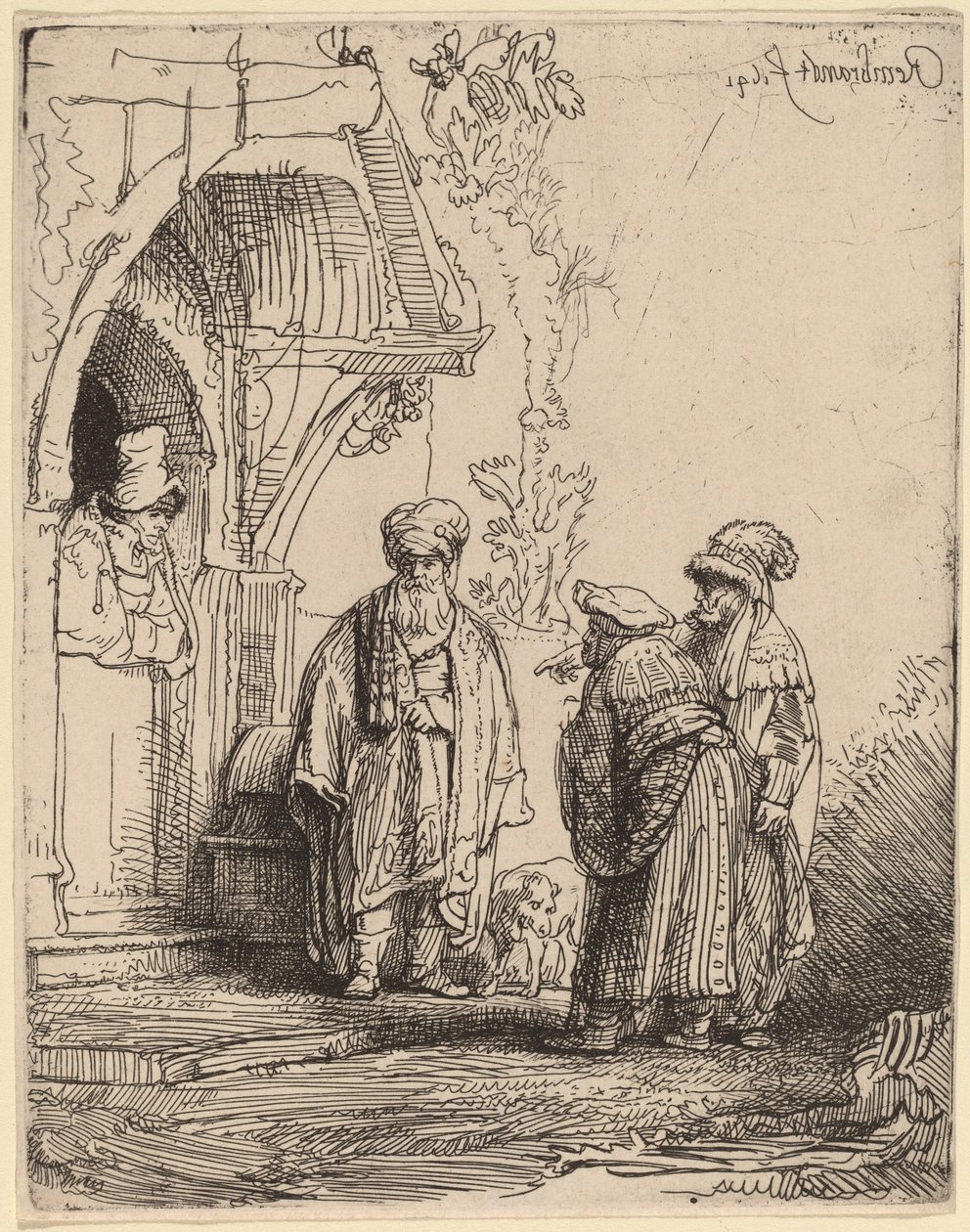 Üç Doğu Figürü (Yakup ve Laban?) by Rembrandt van Rijn