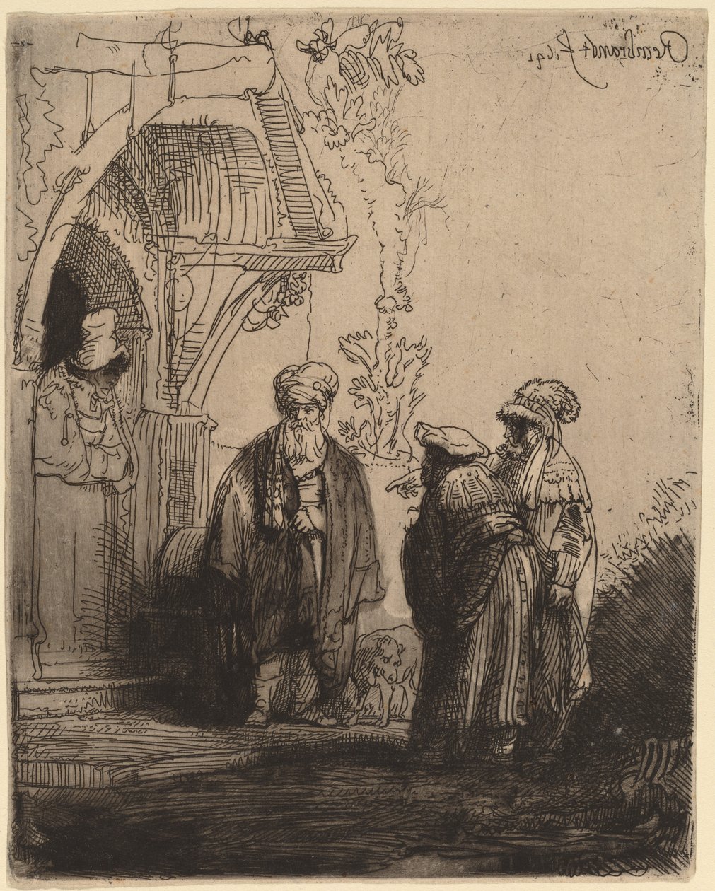 Üç Doğu Figürü (Yakup ve Laban?) by Rembrandt van Rijn