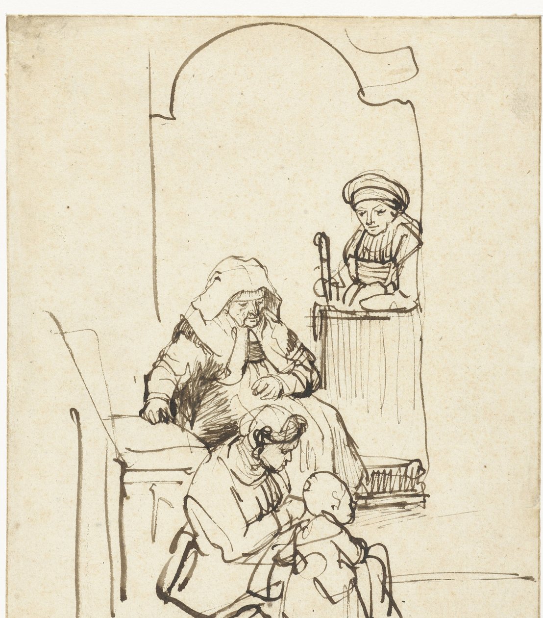 Kapının Yanında Üç Kadın ve Bir Çocuk by Rembrandt van Rijn