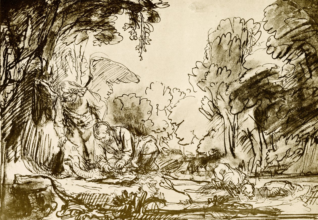 Tobias balığın içini boşalttı by Rembrandt van Rijn