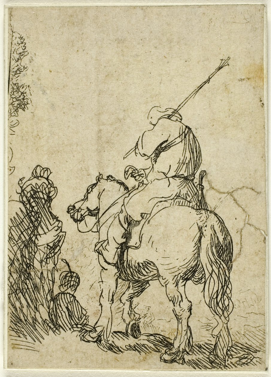 At sırtında sarıklı asker by Rembrandt van Rijn