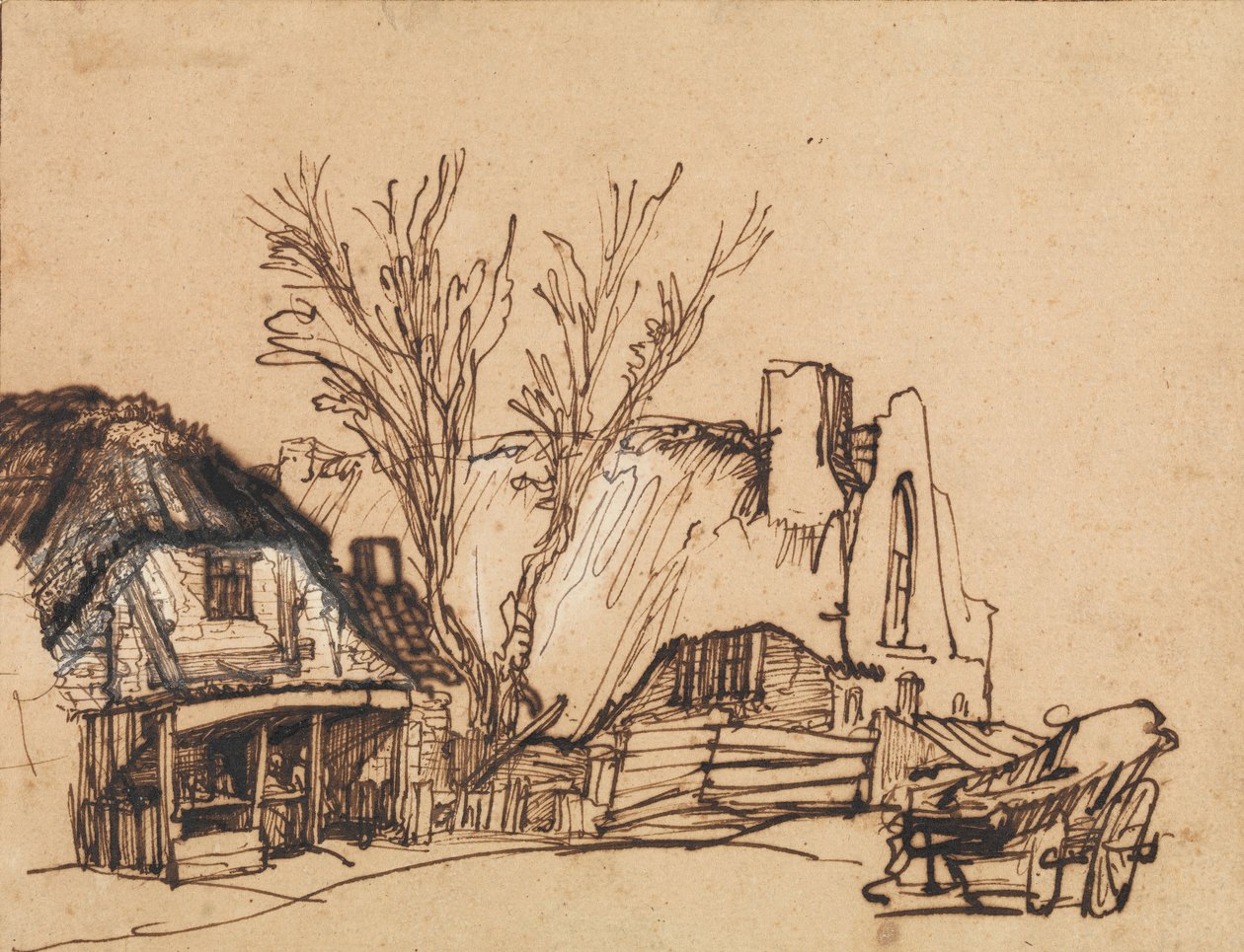 İki Kulübe, ca. 1636. by Rembrandt van Rijn