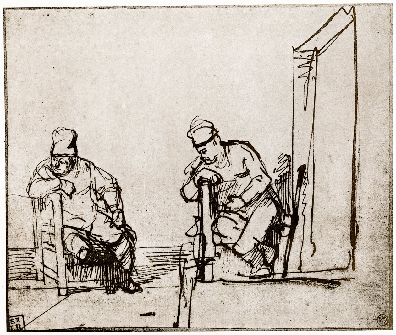 Kapıda Oturan İki Adam, 1913. by Rembrandt van Rijn