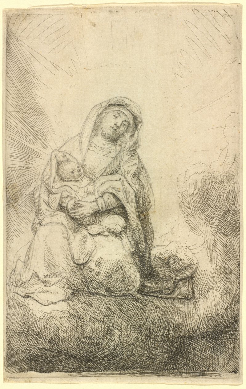 Bulutlardaki Bakire ve Çocuk by Rembrandt van Rijn