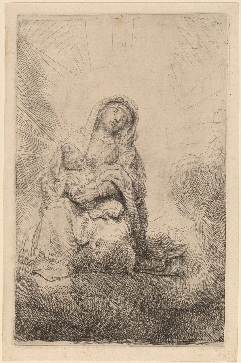 Bulutlardaki Bakire ve Çocuk by Rembrandt van Rijn