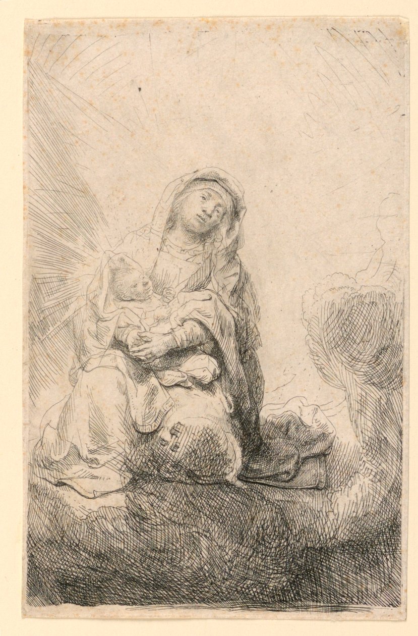 Bulutlardaki Bakire ve Çocuk by Rembrandt van Rijn