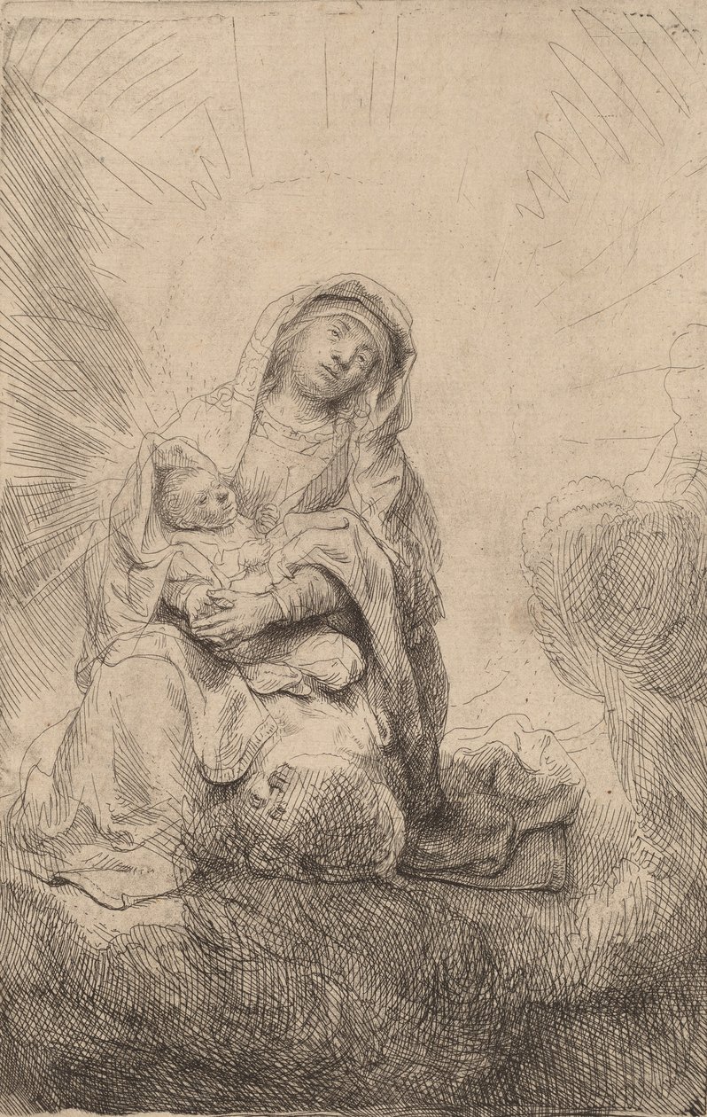 Bulutlardaki Bakire ve Çocuk, 1641. by Rembrandt van Rijn