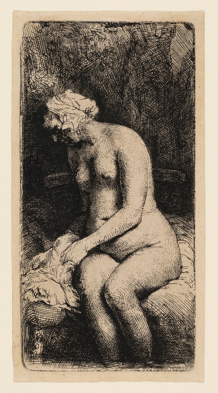 Bir Derede Ayaklarını Yıkanan Kadın by Rembrandt van Rijn