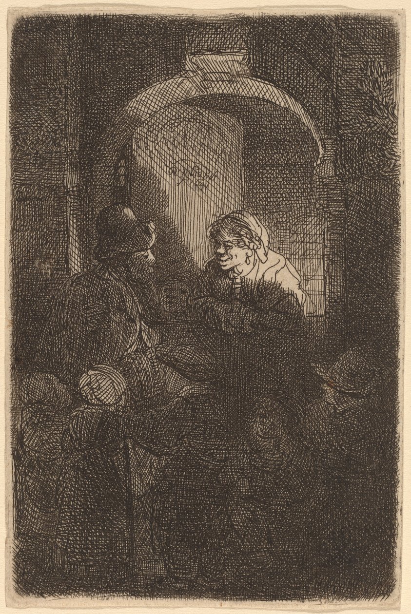 Kapıda Bir Kadın Bir Erkek ve Çocuklarla Konuşuyor (Okul Müdürü) by Rembrandt van Rijn