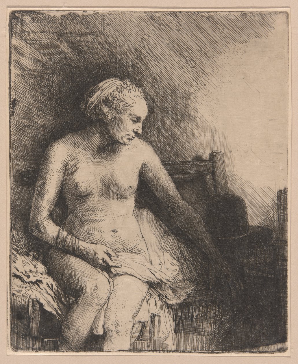 Yanında Şapkalı Kadın Banyoda by Rembrandt van Rijn