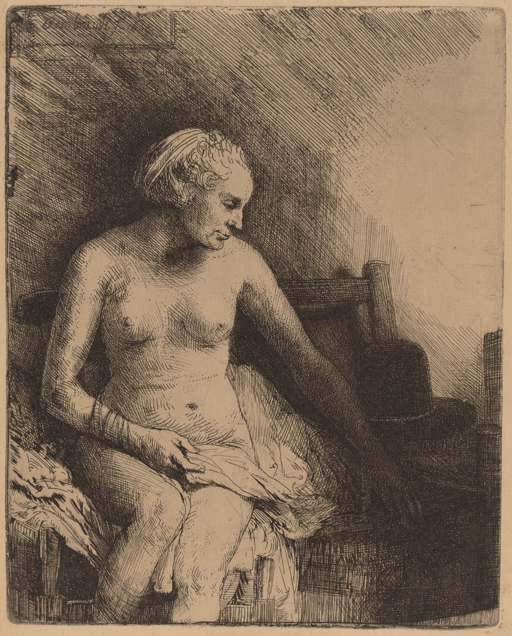 Yanında Şapkalı Kadın Banyoda by Rembrandt van Rijn