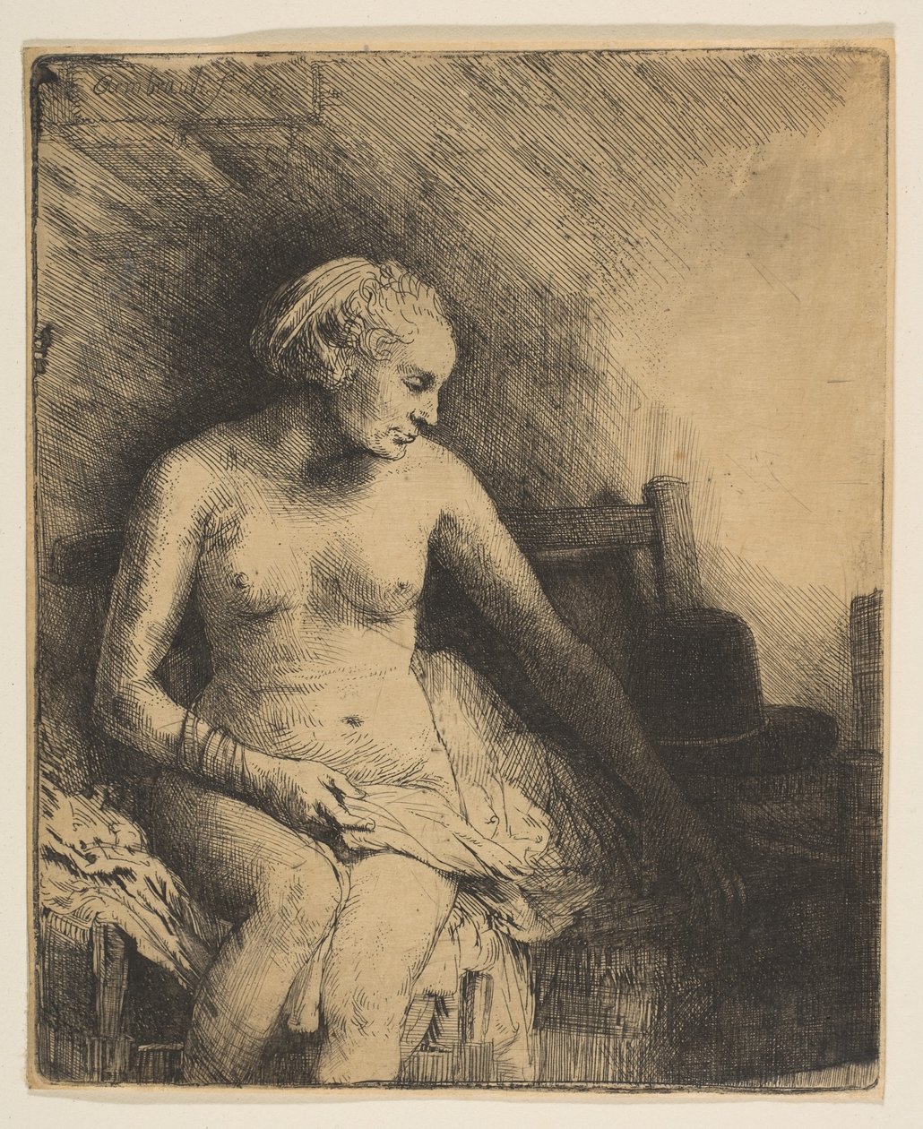 Yanında Şapkalı Hamamdaki Kadın, 1658. by Rembrandt van Rijn