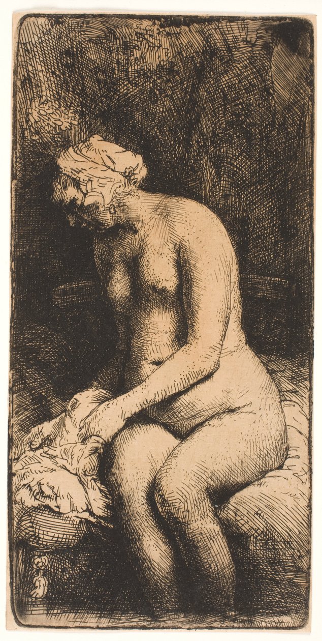 Bir derede ayaklarını yıkayan kadın by Rembrandt van Rijn