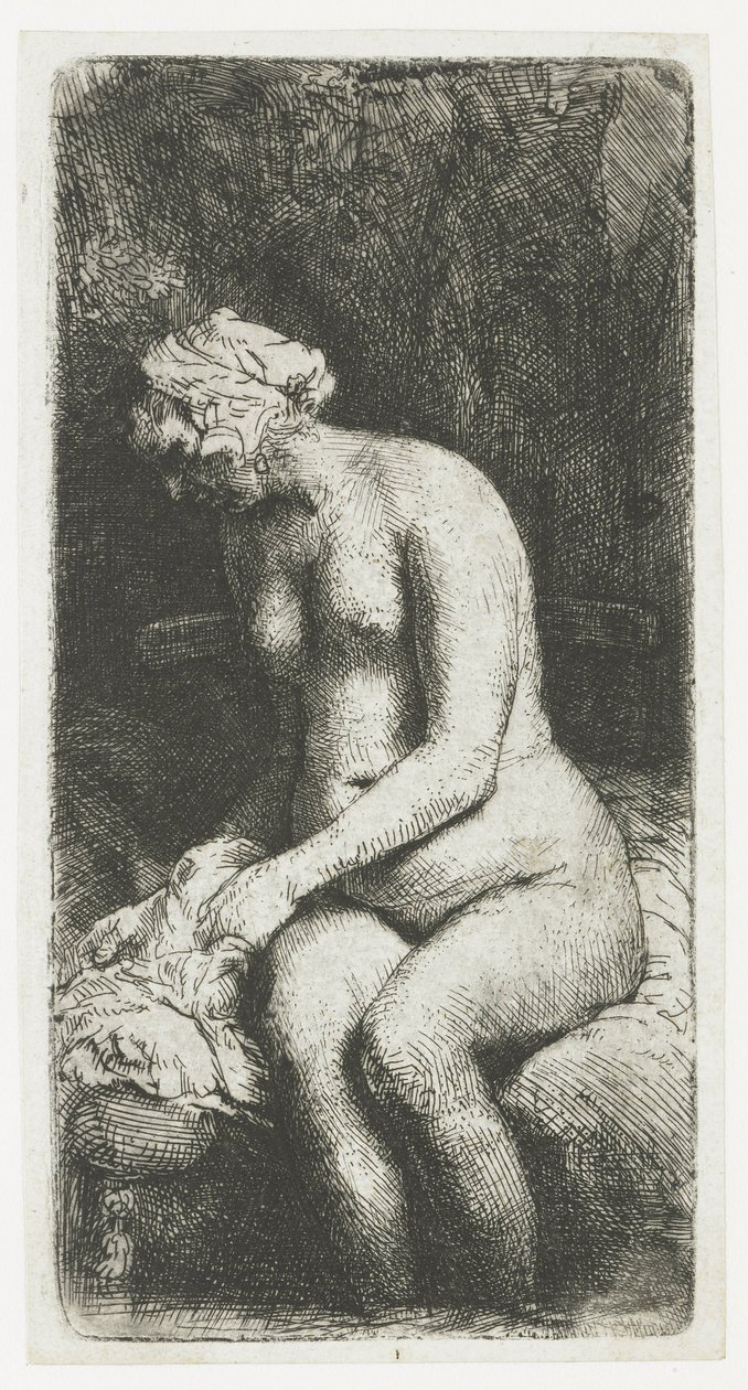 Bir derede ayaklarını yıkayan kadın by Rembrandt van Rijn