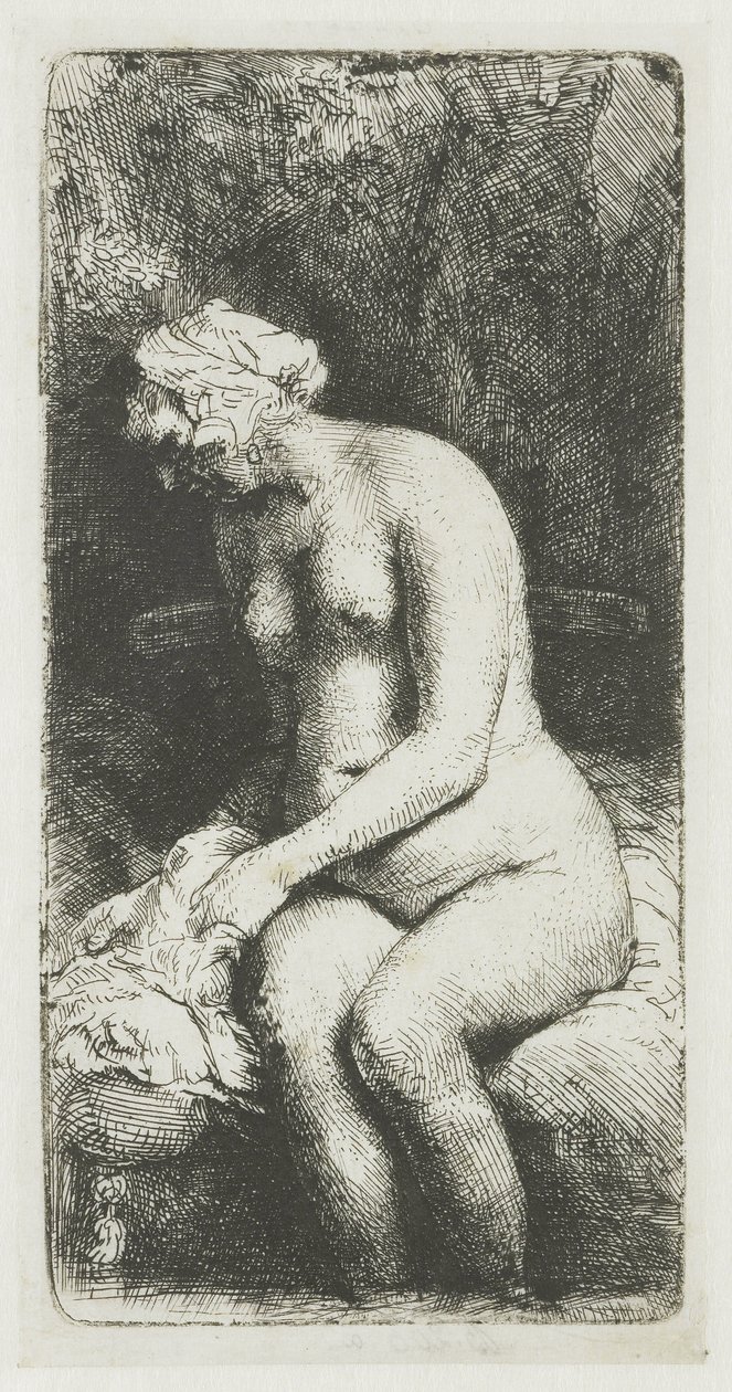 Bir derede ayaklarını yıkayan kadın by Rembrandt van Rijn