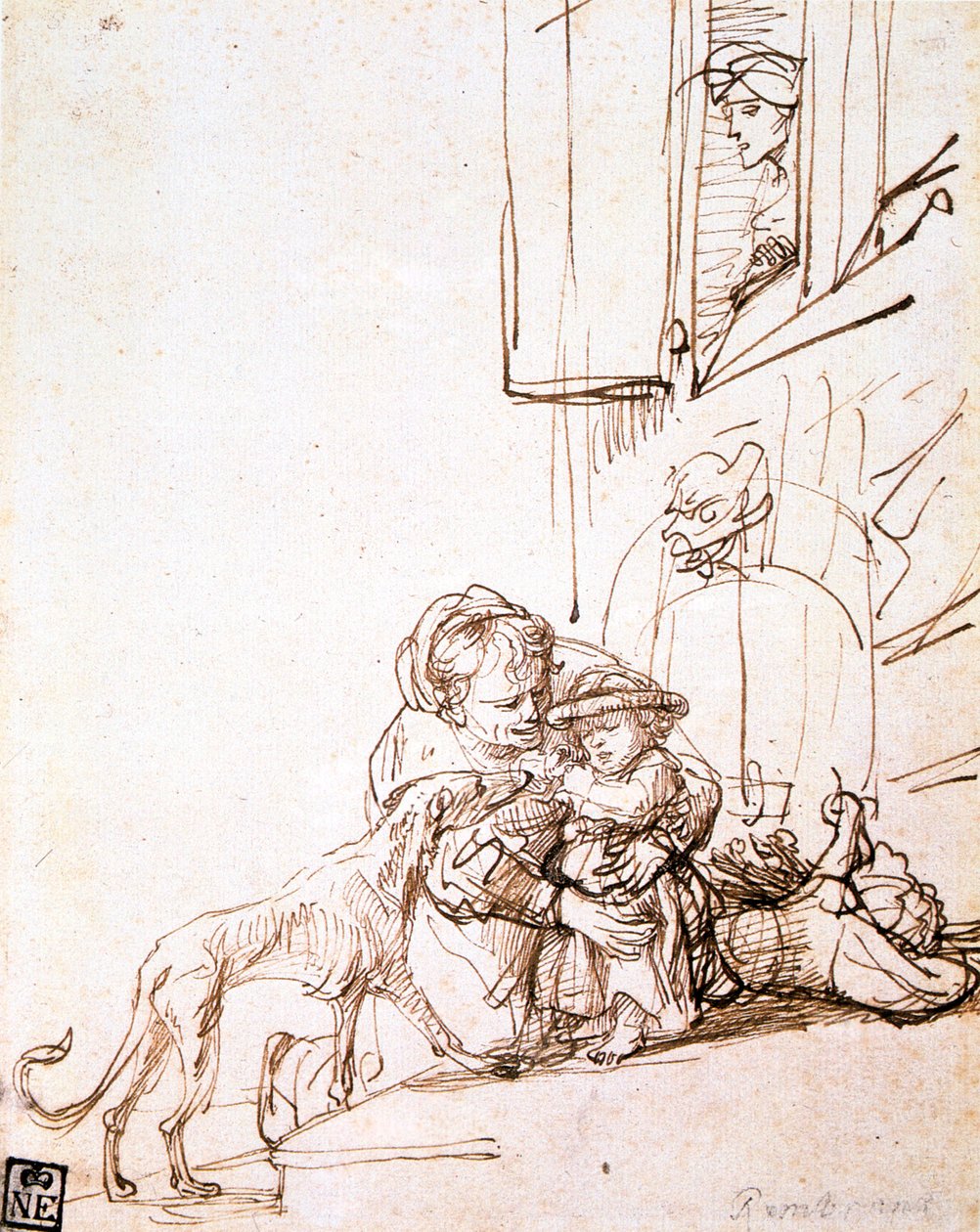 Çocuğu olan Kadın Köpekten Korkar, 17. Yüzyıl by Rembrandt van Rijn