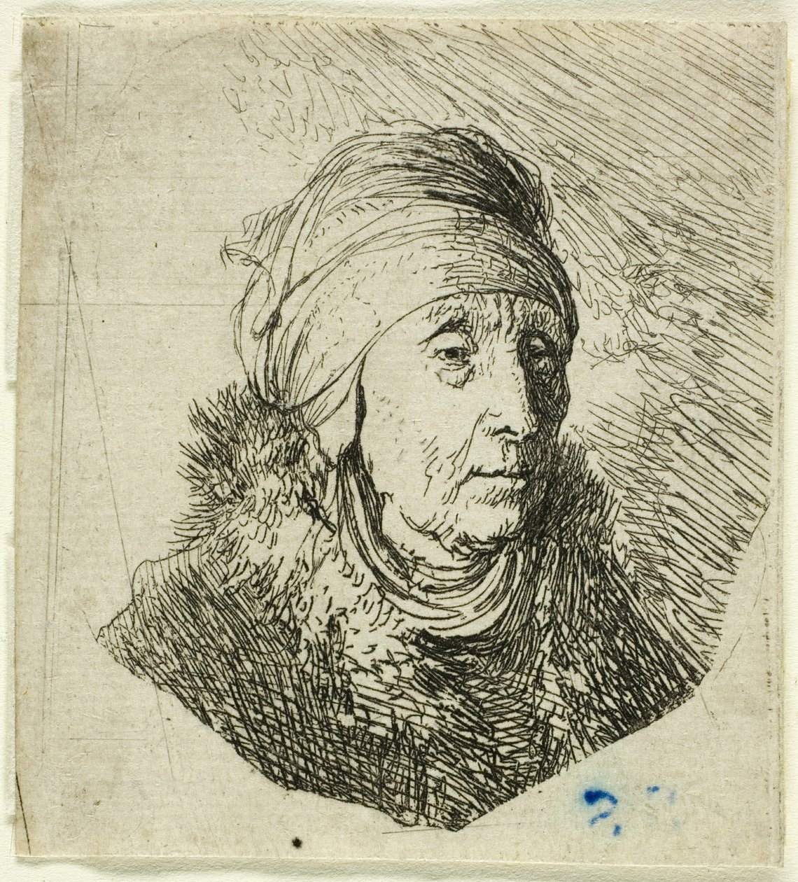 Çeneye Sarılmış Yüksek Başlıklı Kadın: Göğüs by Rembrandt van Rijn