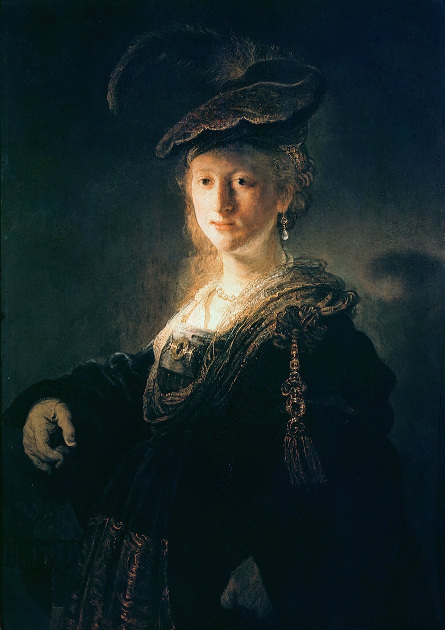süslü elbiseli genç kadın by Rembrandt van Rijn