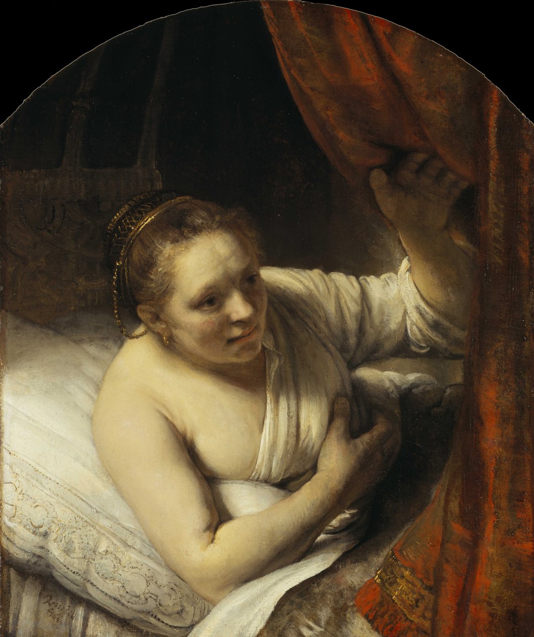 Yatakta genç kadın, 1645-1647. by Rembrandt van Rijn