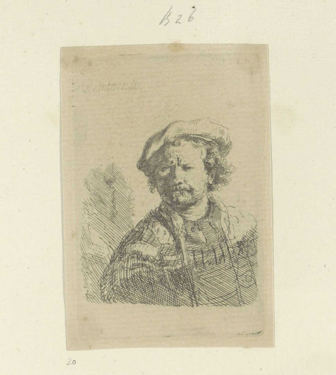 Bere ve süslü pelerinli otoportre Recueil de quatre-vingt-cinq estampes orijinalleri (seri başlığı) by Rembrandt van Rijn
