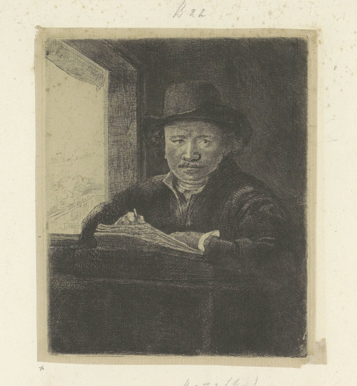 Kendi portre, bir pencereden çizim Recueil de quatre-vingt-cinq estampes orijinalleri (seri başlığı) by Rembrandt van Rijn