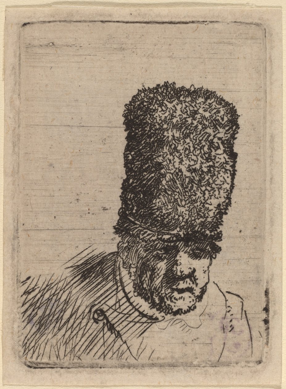 Yüksek Kürk Şapkalı Yaşlı Bir Adamın Başı by Rembrandt van Rijn and Studio of Rembrandt