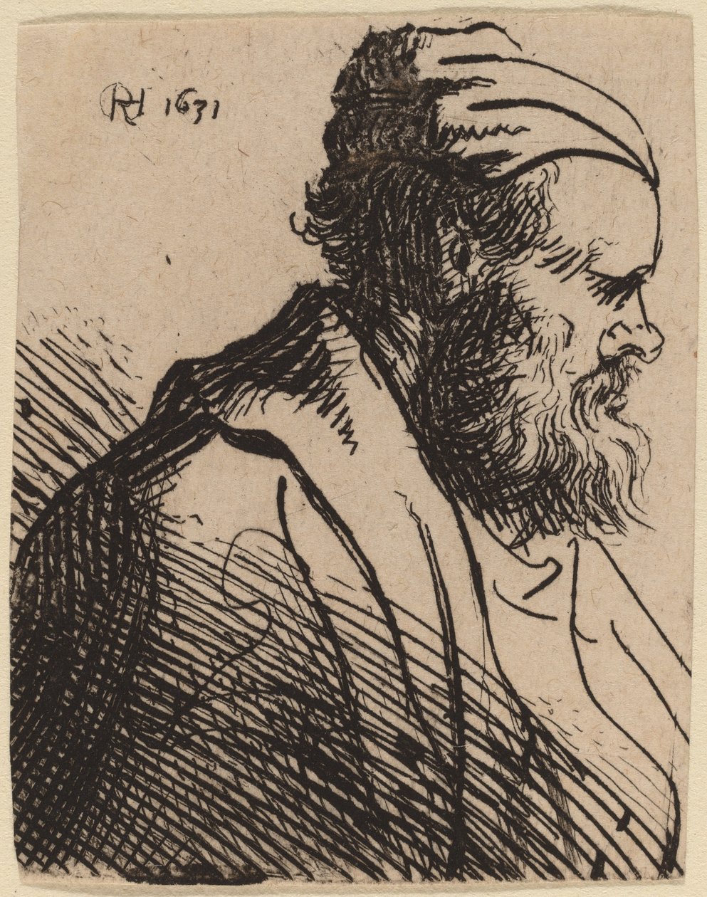 Şapkalı Kalkık Burunlu Adam by Rembrandt van Rijn and Studio of Rembrandt