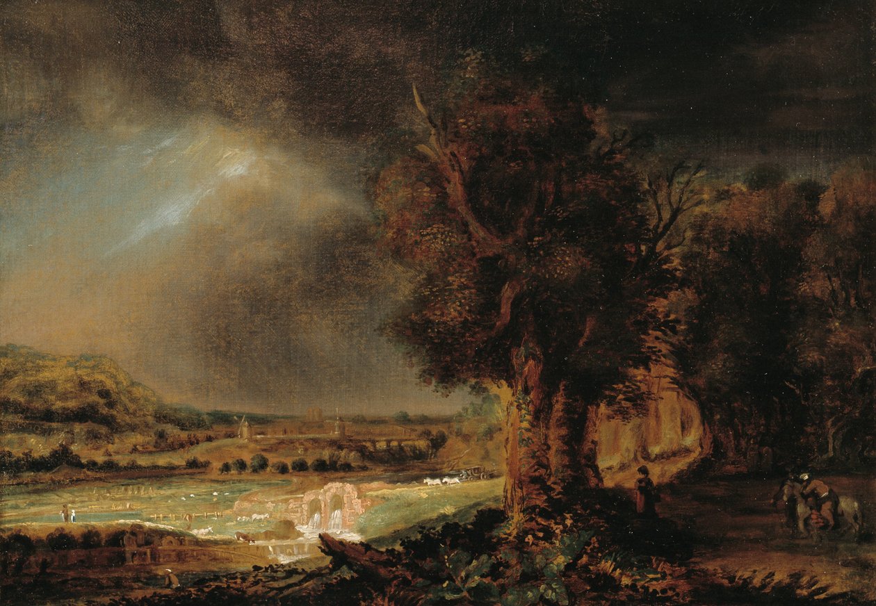 İyi Samiriyeli ile Manzara by Rembrandts skole