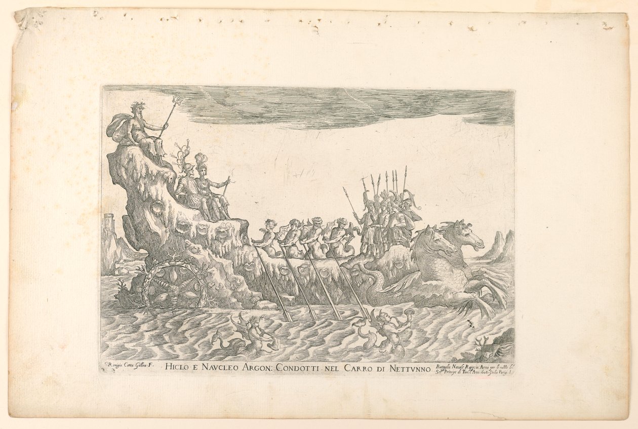 Hiclo ve Naucleus argonu. 1608'de Cosimo de 'Medici'nin düğün kutlaması için Argonotların Gemilerinden Neptün'ün arabasında önderlik etti, plaka 10 by Remigio Cantagallina