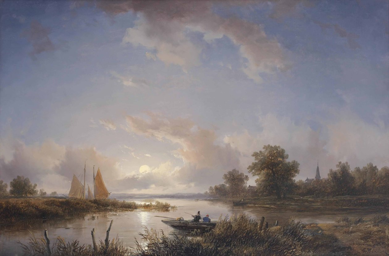 Alacakaranlıkta Kürek Çeken Balıkçılar by Remigius Adrianus Haanen